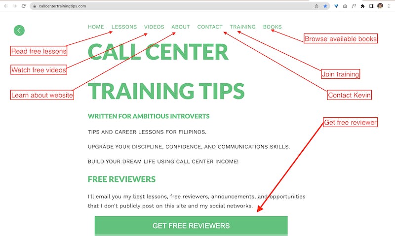 Call Center Training Website Navigation Guide